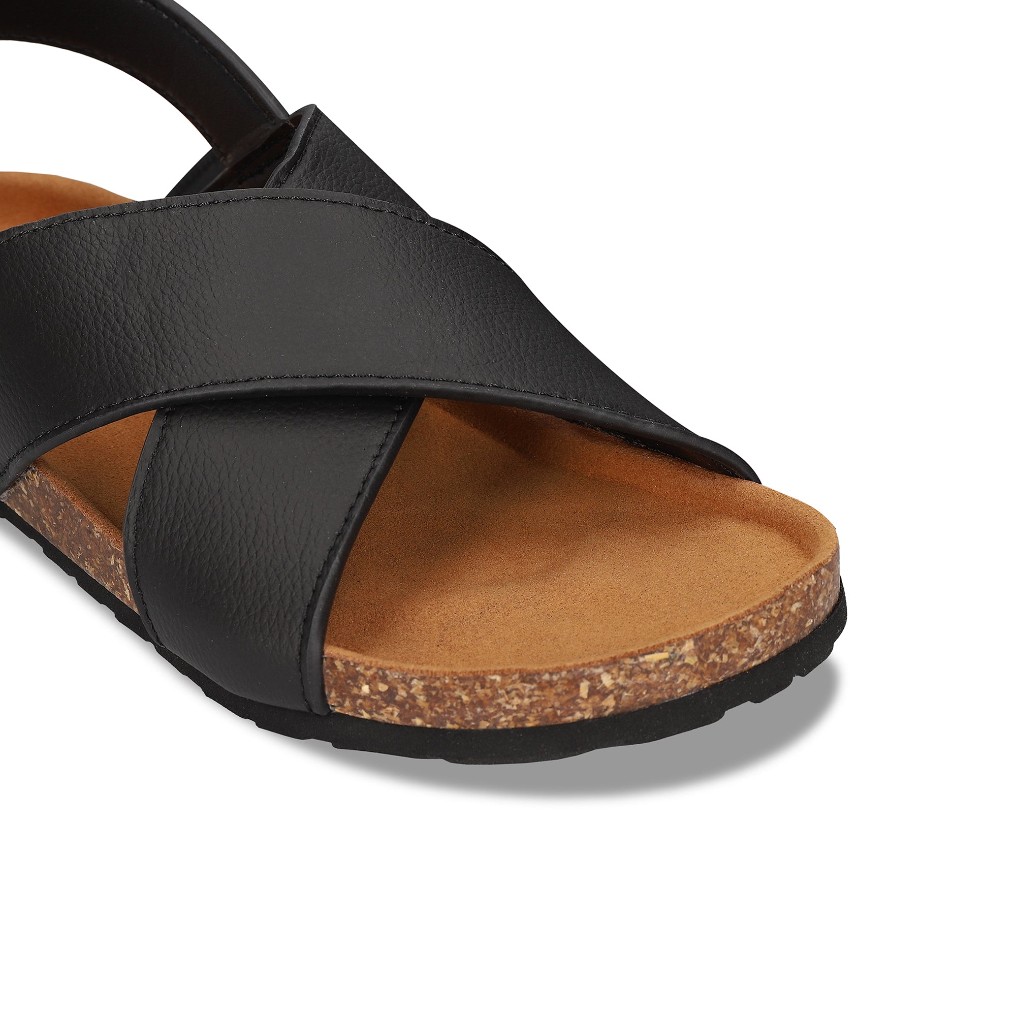 Sandale vegan Lanta noire — sangles croisées en cuir de pomme semelle matelassée