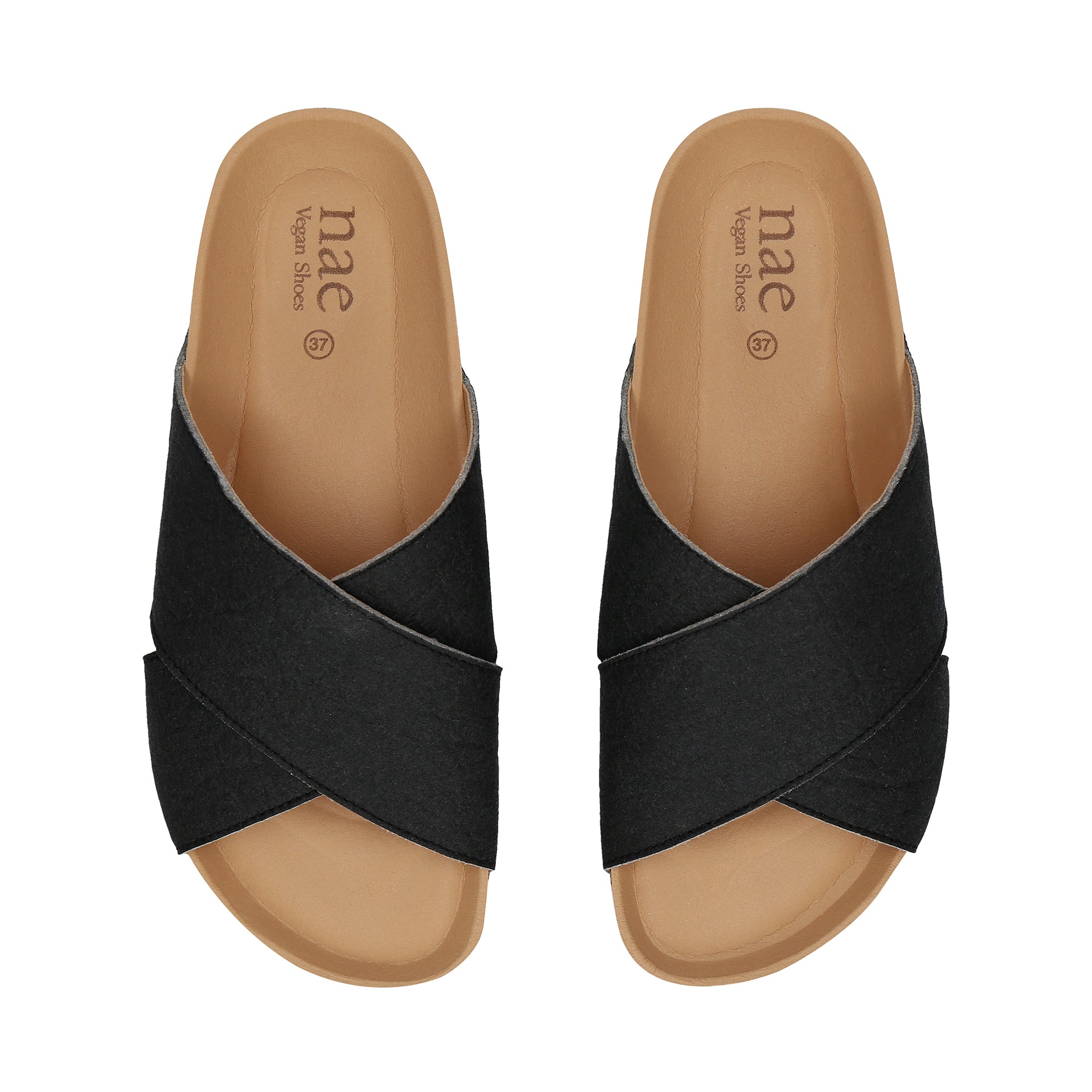 Sandales vegan Tupai noires unisexe — sangles croisées semelle matelassée
