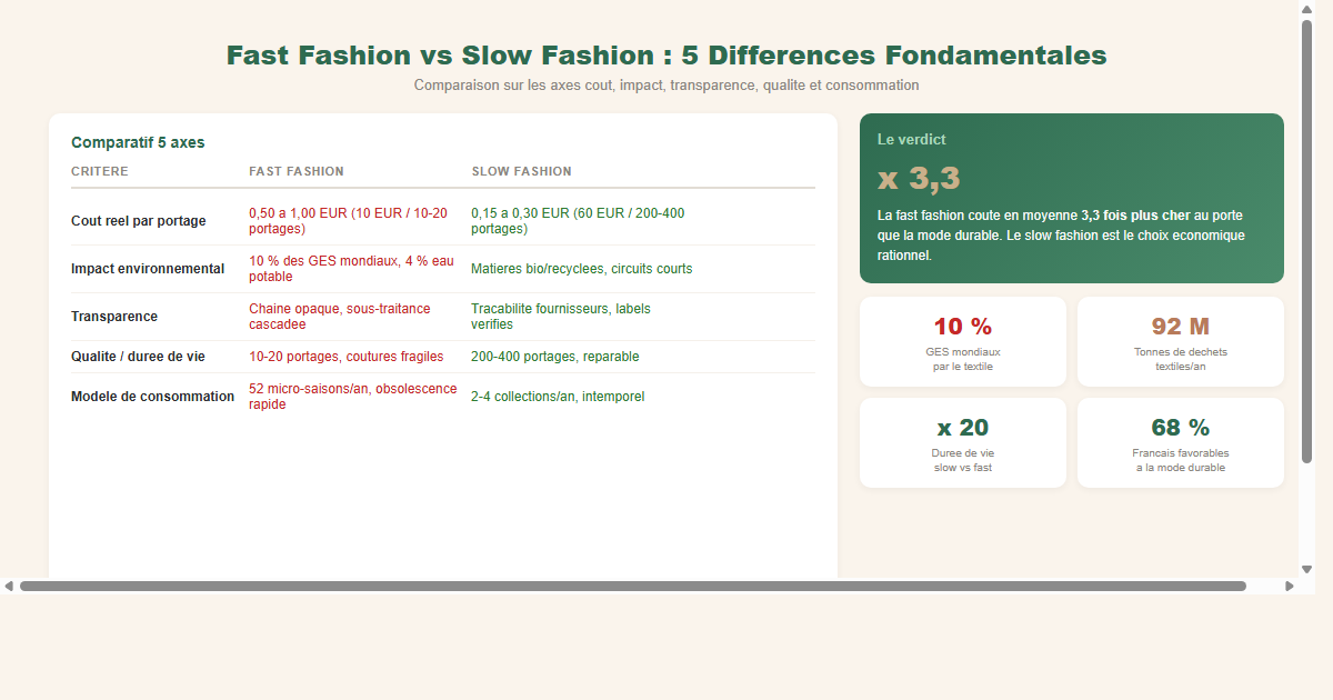 Comparaison fast fashion vs slow fashion — 5 critères clés | Ivelona